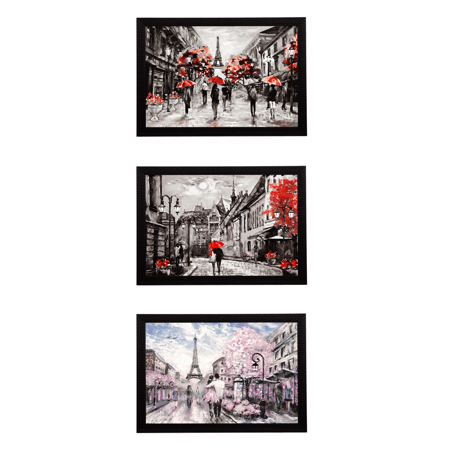 eCraftIndia Set of 3 Europe Street Views Satin Matt Texture UV Art Painting eCraftIndia Set of 3 Europe Street Views Satin Matt Texture UV Art Painting