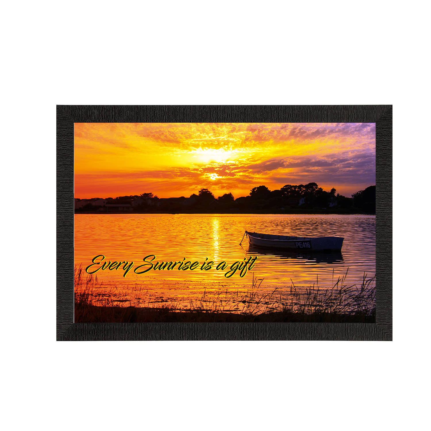 eCraftIndia Mustard Yellow & Black Sunrise River View Satin Matte Texture UV Wall Painting eCraftIndia Mustard Yellow & Black Sunrise River View Satin Matte Texture UV Wall Painting