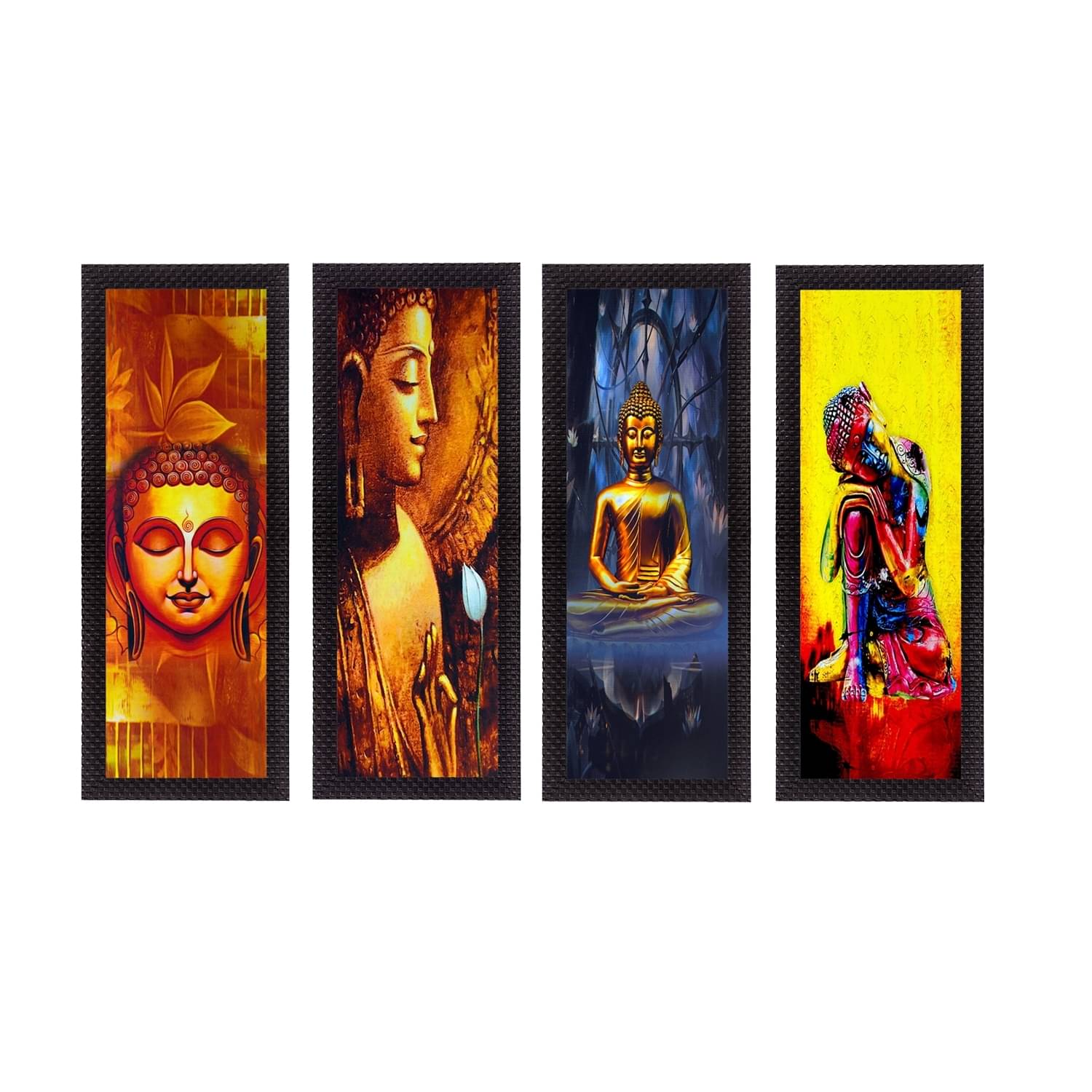 eCraftIndia Set of 4 Gold-Toned & Yellow Lord Buddha Satin Matt Texture UV Wall Art eCraftIndia Set of 4 Gold-Toned & Yellow Lord Buddha Satin Matt Texture UV Wall Art