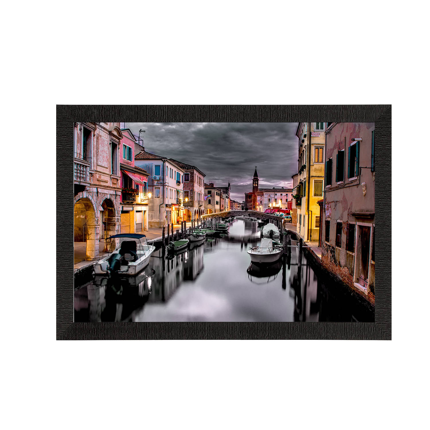     			eCraftIndia Grey & Black Beautiful Canal City View Wall Art