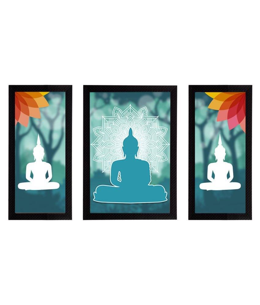 eCraftIndia Set of 3 Blue & White Meditating Lord Buddha Satin Matt Textured UV Wall Paintings     			eCraftIndia Set of 3 Blue & White Meditating Lord Buddha Satin Matt Textured UV Wall Paintings