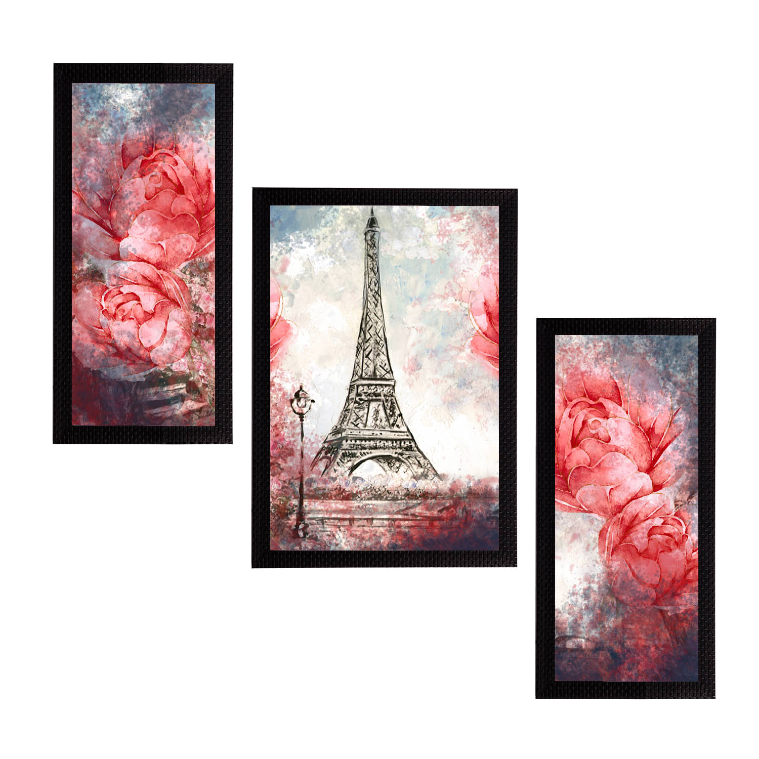     			eCraftIndia Set of 3 Red & White Botanical and Floral Satin Matt Textured UV Wall Art