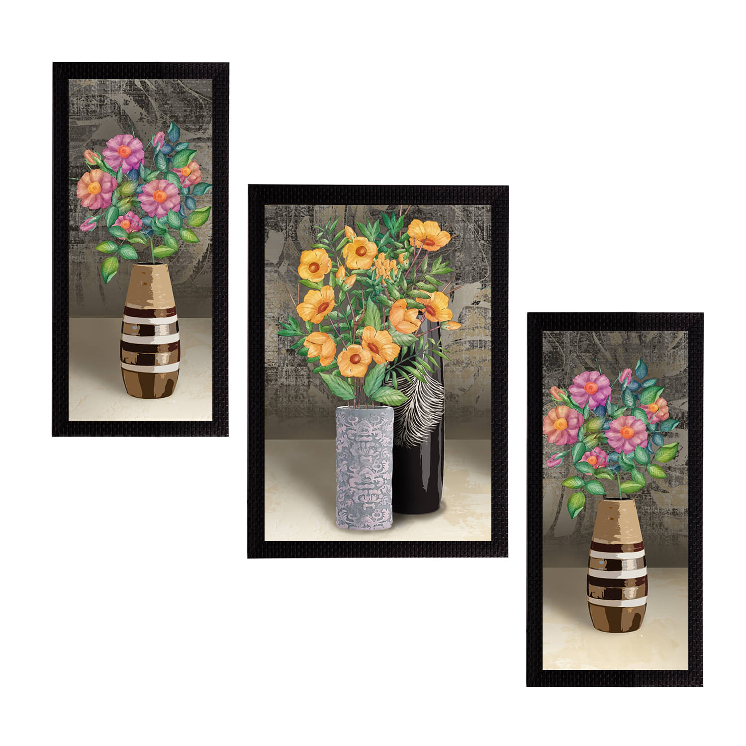 eCraftIndia Set of 3 Green & Brown Botanical and Floral Satin Matt Textured UV Wall Art eCraftIndia Set of 3 Green & Brown Botanical and Floral Satin Matt Textured UV Wall Art