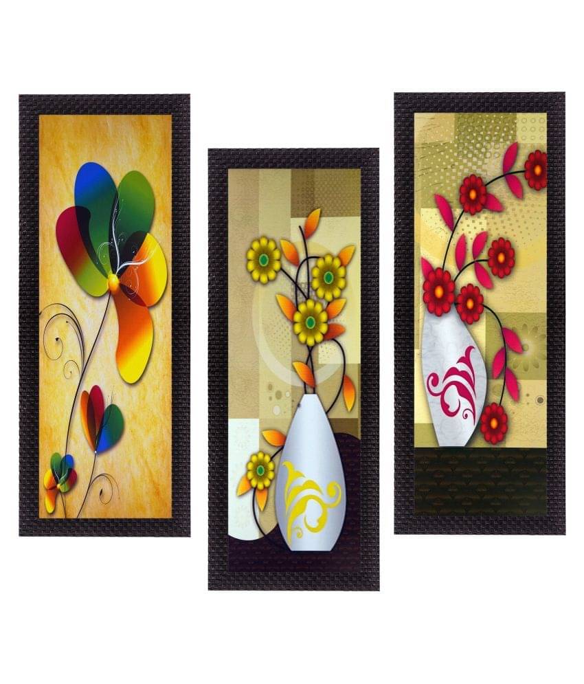 eCraftIndia Set of 3 Yellow Botanical Floral Pots Satin Matt Texture UV Wall Art Painting eCraftIndia Set of 3 Yellow Botanical Floral Pots Satin Matt Texture UV Wall Art Painting