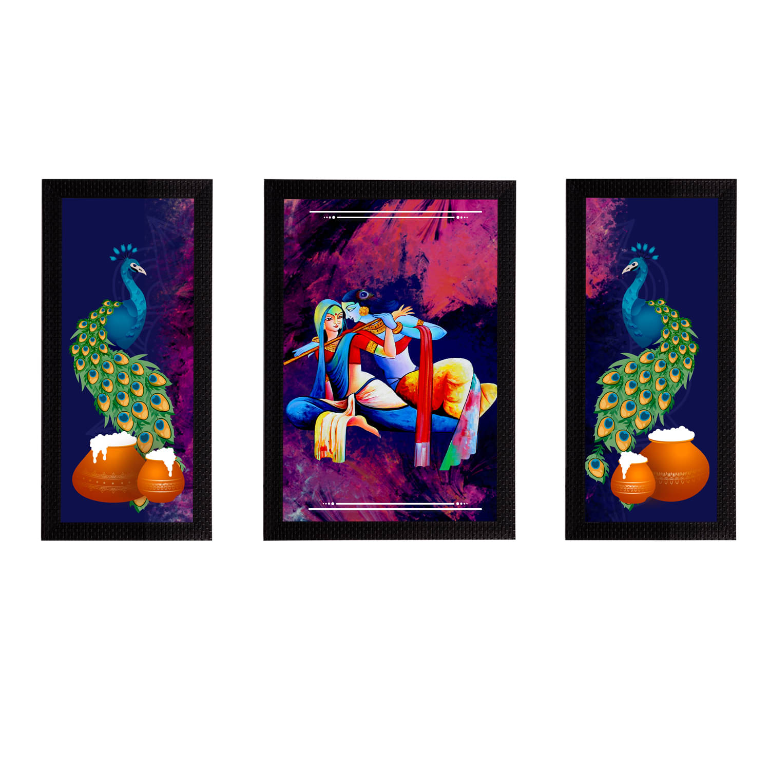 eCraftIndia Set of 3 Blue & Pink Lord Krishna Satin Matt Textured UV Wall Arts eCraftIndia Set of 3 Blue & Pink Lord Krishna Satin Matt Textured UV Wall Arts