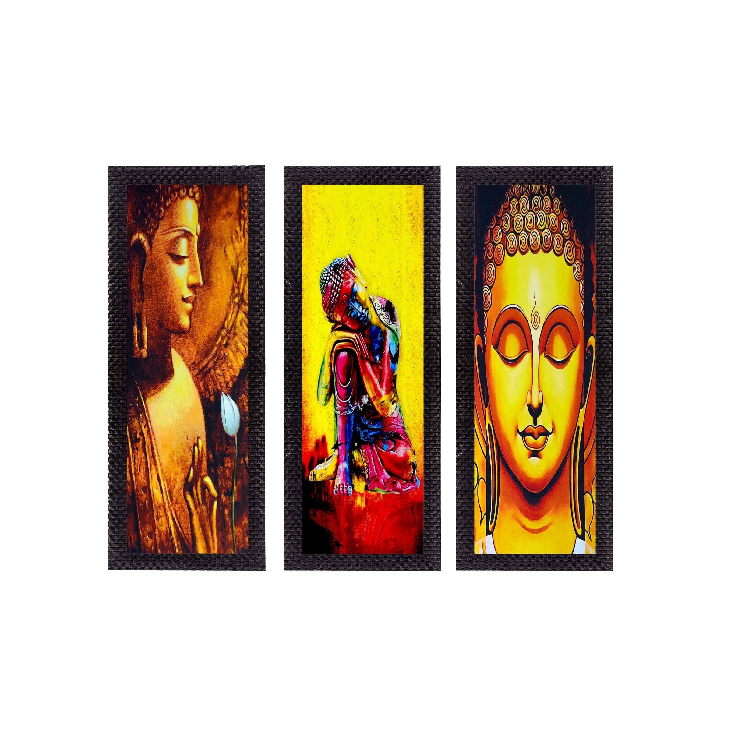 eCraftIndia Set of 3 Yellow & Red Lord Buddha Satin Matt Texture UV Wall Art eCraftIndia Set of 3 Yellow & Red Lord Buddha Satin Matt Texture UV Wall Art