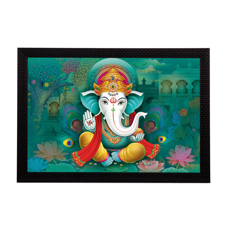 eCraftIndia Sea Green & Yellow Lord Ganesha Satin Matt Texture UV Wall Art     			eCraftIndia Sea Green & Yellow Lord Ganesha Satin Matt Texture UV Wall Art