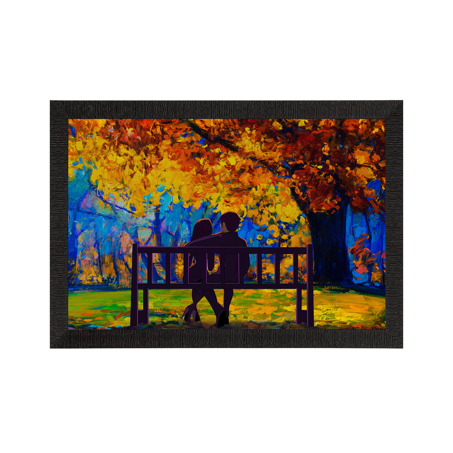 eCraftIndia Yellow & Blue Romantic Couple Sitting On Bench Valentine Theme Satin Matt Textured UV Art Painting eCraftIndia Yellow & Blue Romantic Couple Sitting On Bench Valentine Theme Satin Matt Textured UV Art Painting