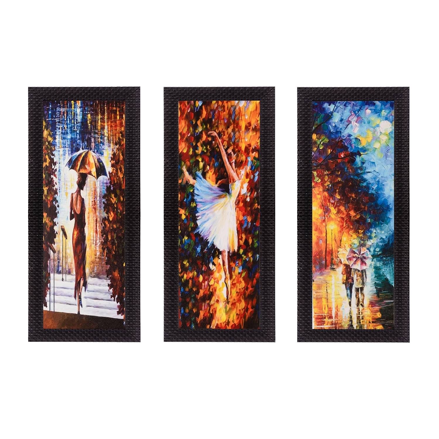     			eCraftIndia Set of 3 Orange & Blue Couple Love Moments Printed Satin Matt Texture UV Wall Art