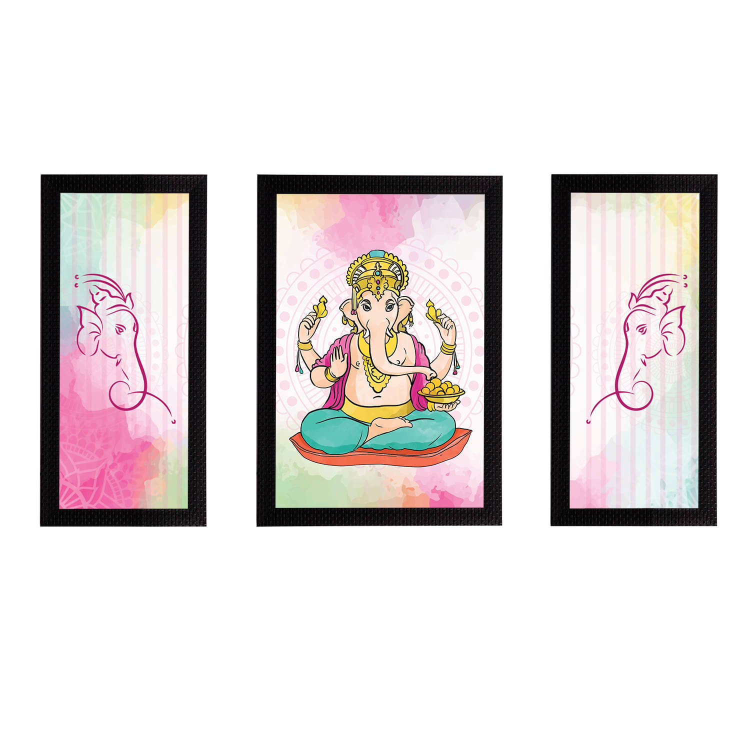 eCraftIndia Set of 3 Pink & Yellow Lord Ganesha Satin Matt Textured UV Wall Arts eCraftIndia Set of 3 Pink & Yellow Lord Ganesha Satin Matt Textured UV Wall Arts