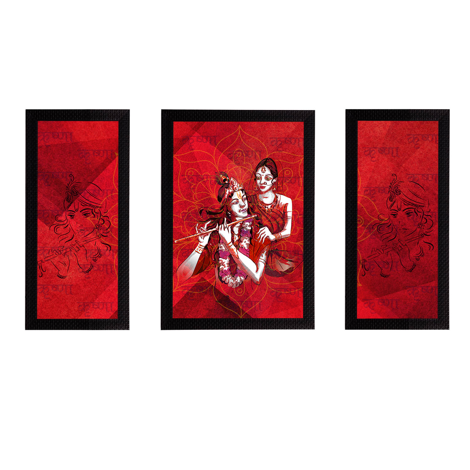 eCraftIndia Set of 3 Radha Krishna Satin Matt Texture UV Art Painting eCraftIndia Set of 3 Radha Krishna Satin Matt Texture UV Art Painting