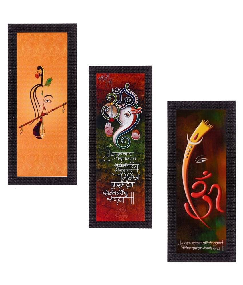 eCraftIndia Set of 3 Orange & Green Ganesha Krishna & Lord Buddha Satin Matt Texture UV Wall Art eCraftIndia Set of 3 Orange & Green Ganesha Krishna & Lord Buddha Satin Matt Texture UV Wall Art