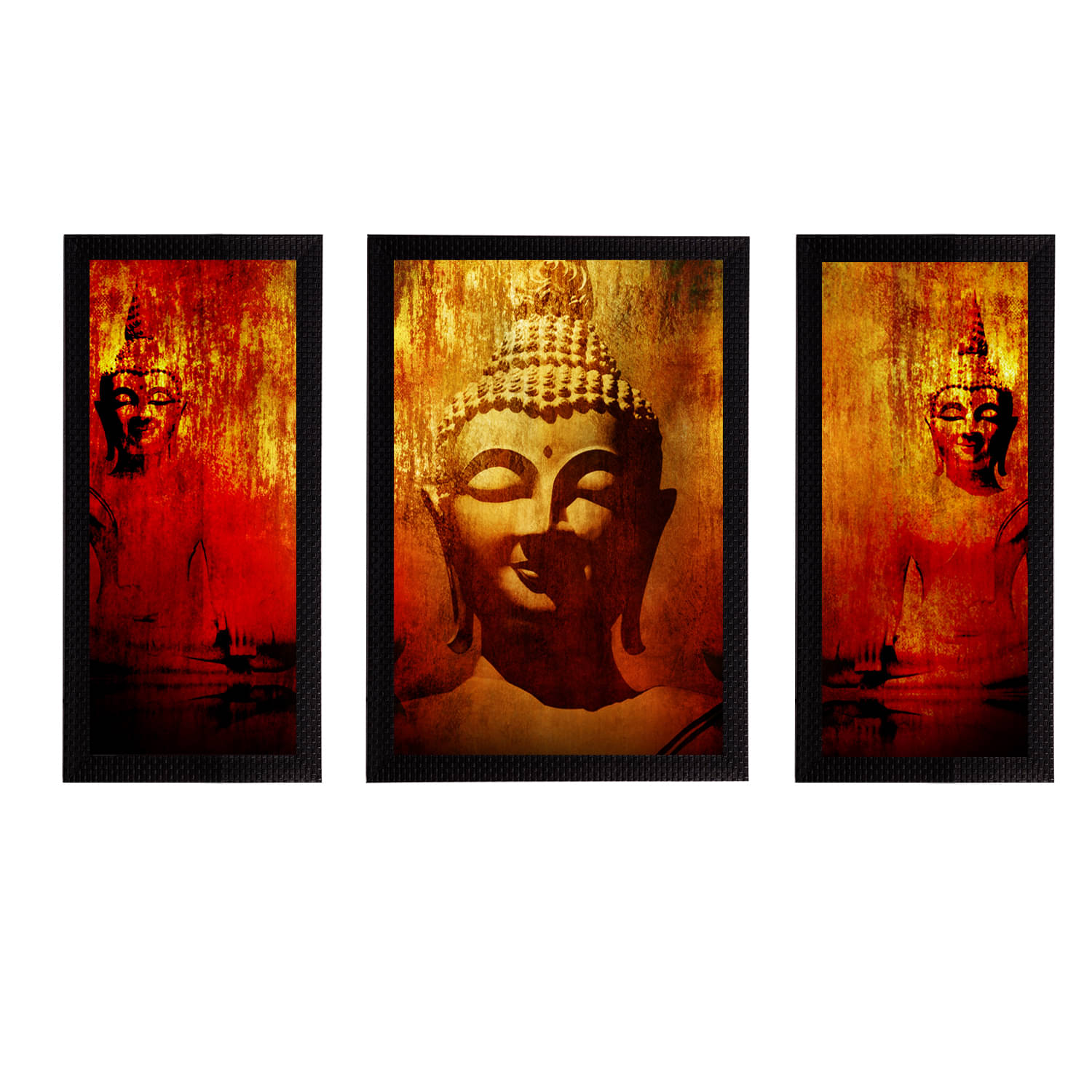 eCraftIndia Set of 3 Orange & Red Meditating Lord Buddha Satin Matt Textured UV Art Painting eCraftIndia Set of 3 Orange & Red Meditating Lord Buddha Satin Matt Textured UV Art Painting