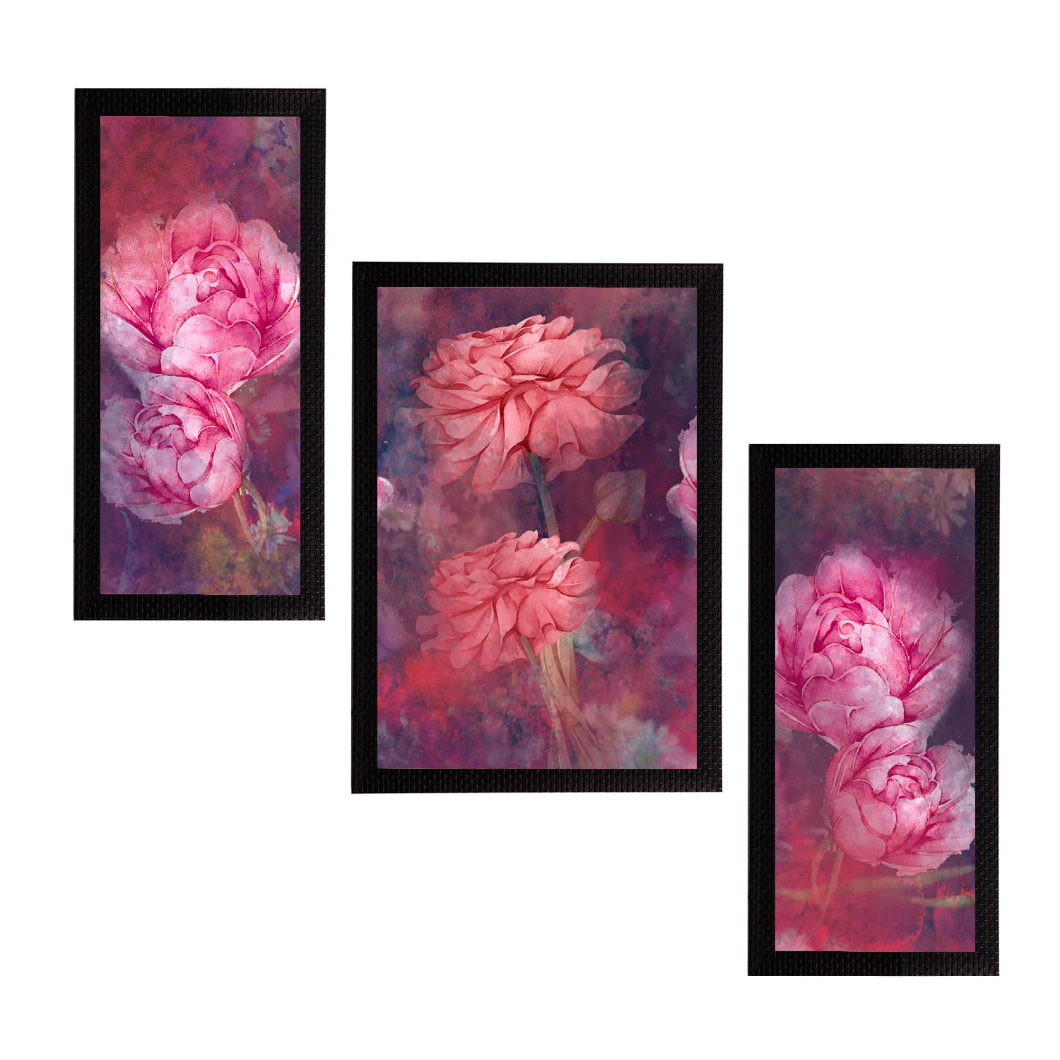     			eCraftIndia Set of 3 Multicoloured Satin Matt Texture Floral UV Wall Art