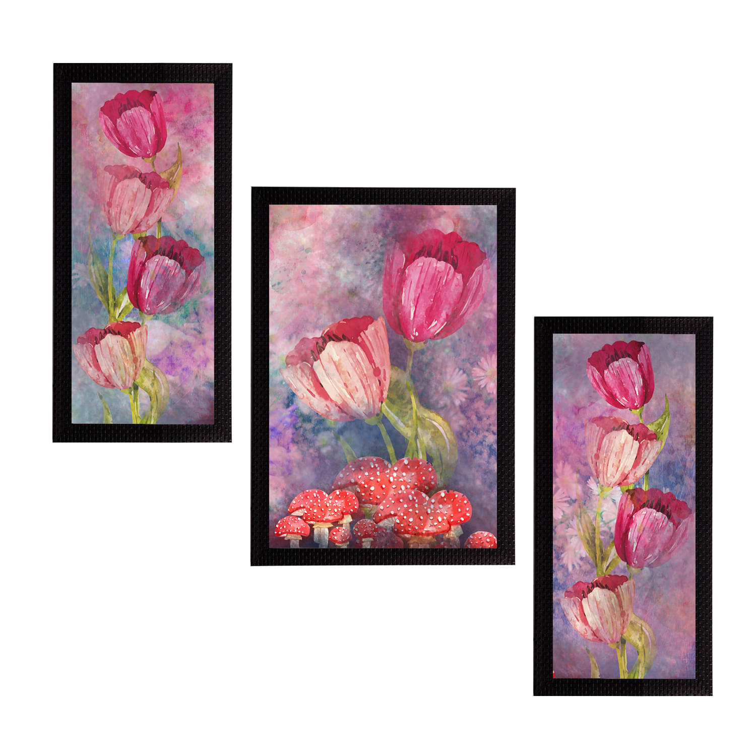     			eCraftIndia Set of 3 Pink & Green Botanical and Floral Satin Matt Textured UV Wall Art
