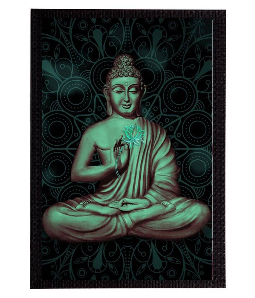     			eCraftIndia Green & Black Meditating Lord Buddha Satin Matt Textured UV Wall Art