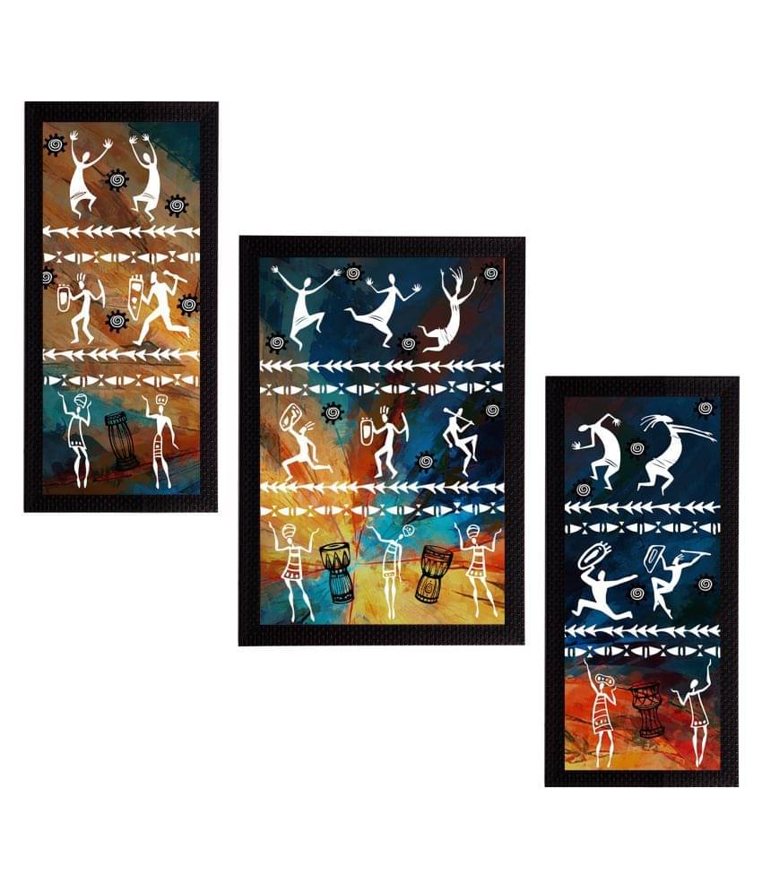 eCraftIndia Set of 3 Blue & Brown Tribal Theme Satin Matt Texture Framed UV Art Paintings eCraftIndia Set of 3 Blue & Brown Tribal Theme Satin Matt Texture Framed UV Art Paintings