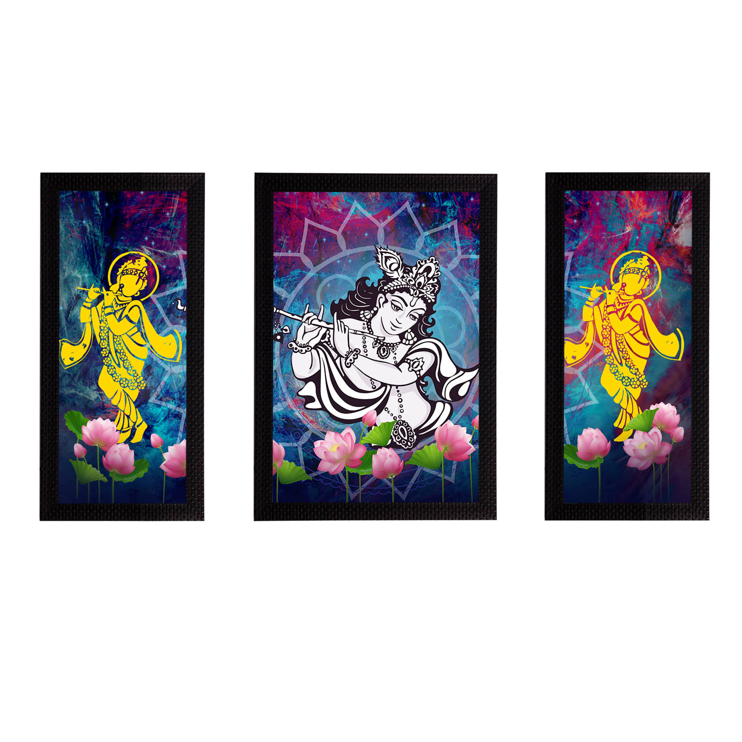 eCraftIndia Set of 3 Lord Krishna Satin Matt Texture UV Art Painting eCraftIndia Set of 3 Lord Krishna Satin Matt Texture UV Art Painting