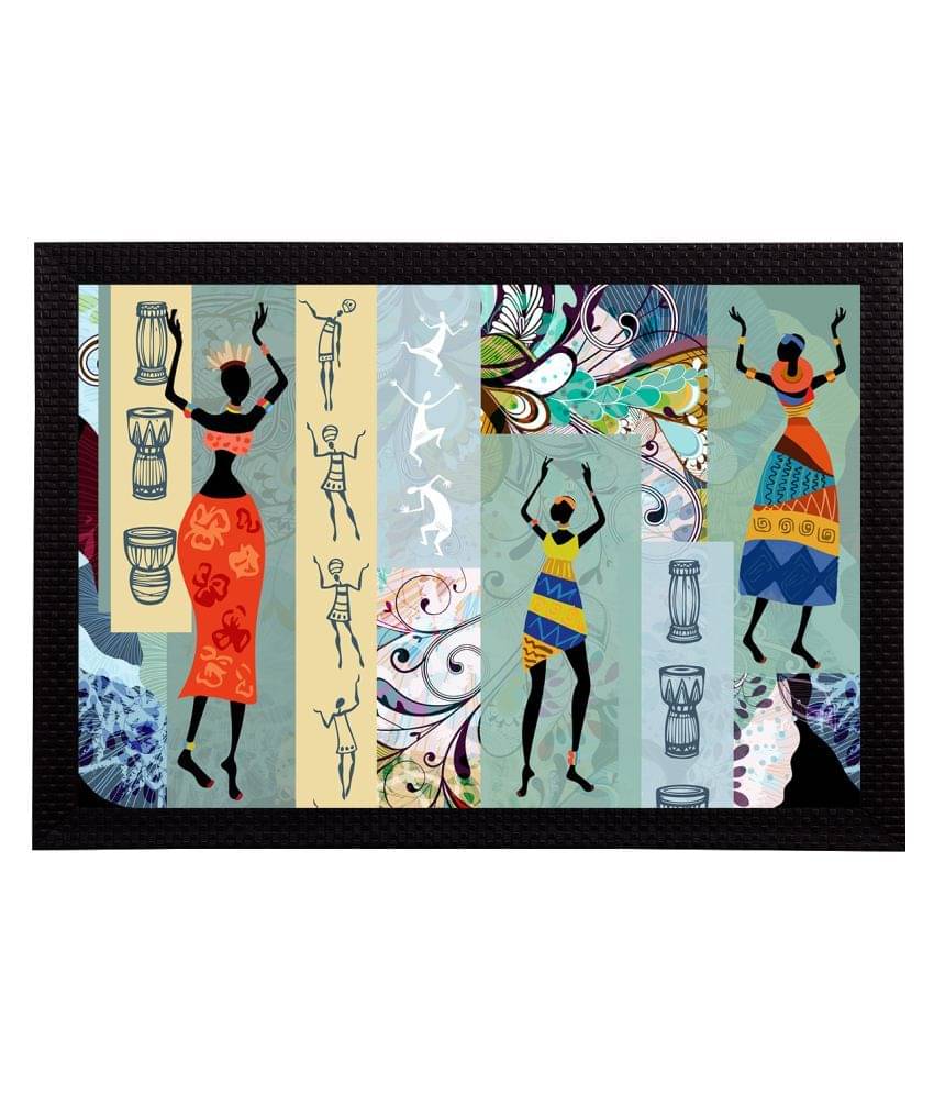     			eCraftIndia Blue & Red Tribal Theme Satin Matt Textured UV Wall Art