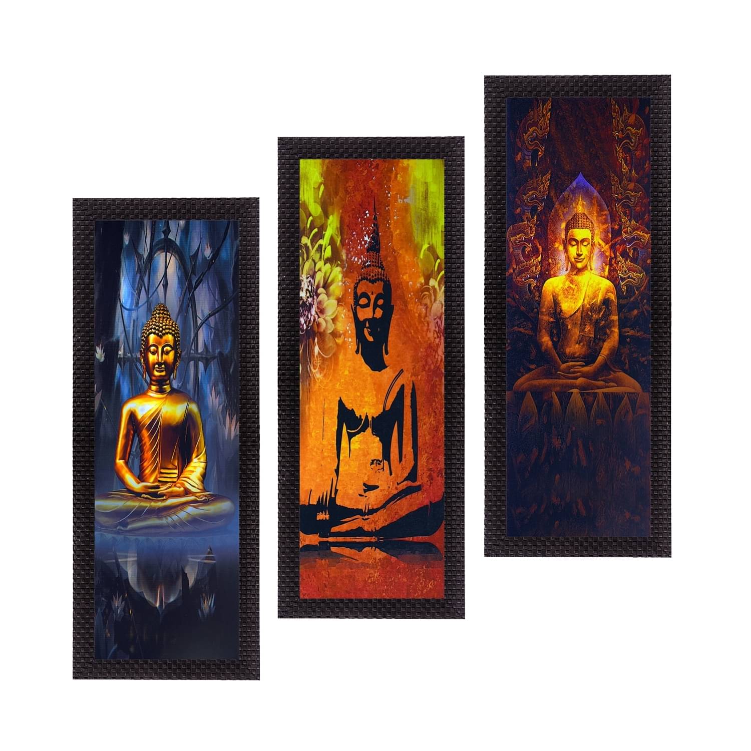 eCraftIndia Set of 3 Meditating Buddha Satin Matt Texture UV Art Painting eCraftIndia Set of 3 Meditating Buddha Satin Matt Texture UV Art Painting