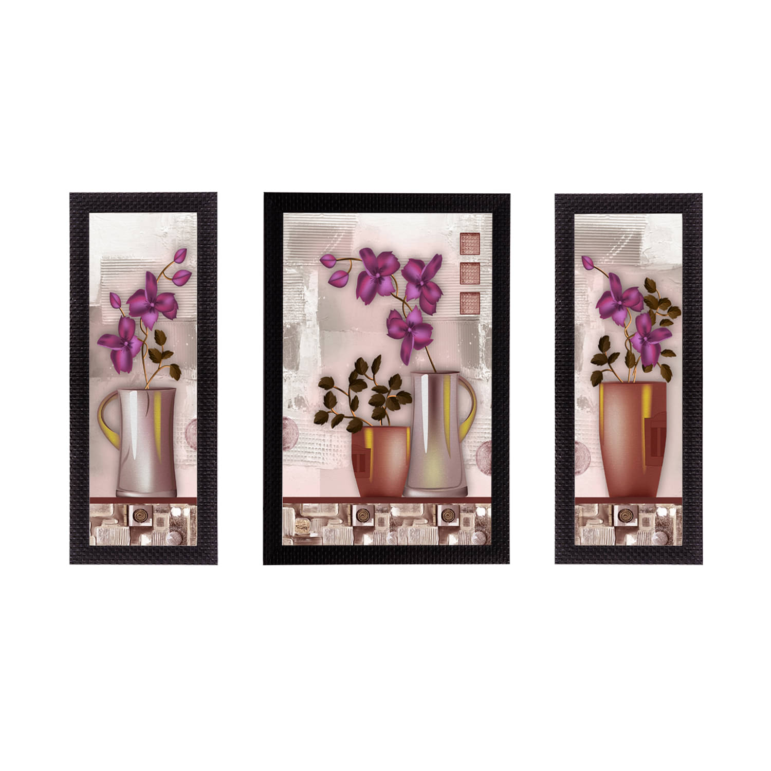     			eCraftIndia Set of 3 Multicoloured Floral UV Wall Arts