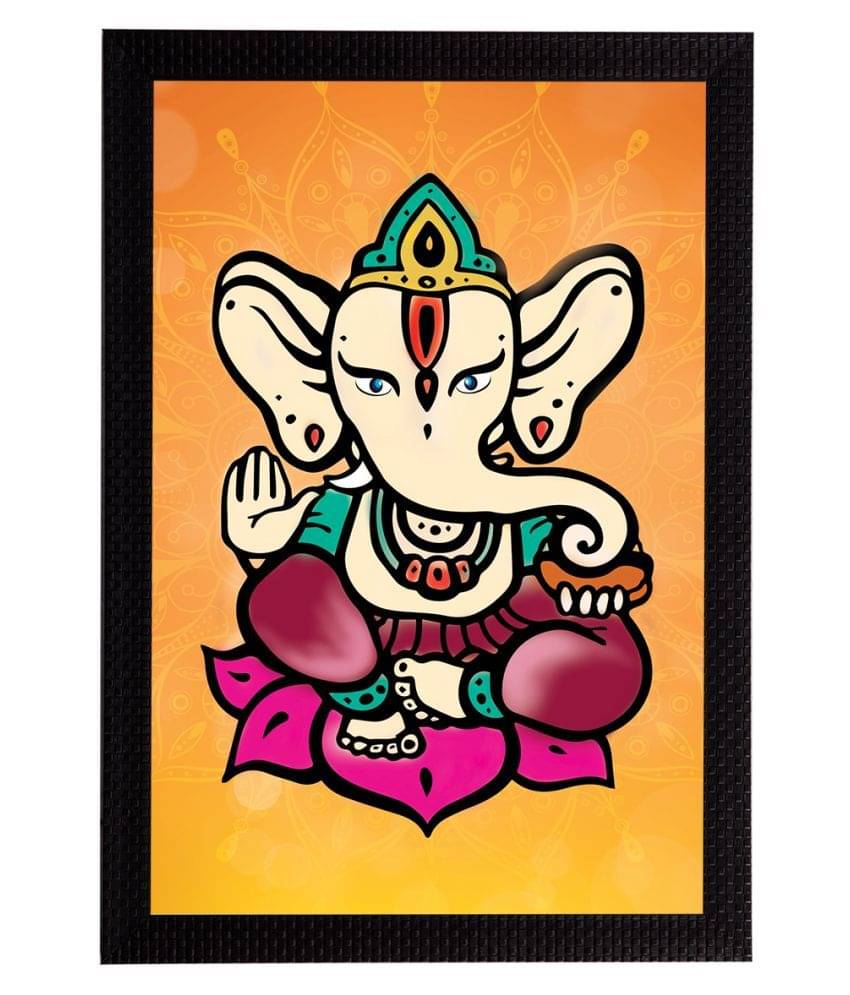     			eCraftIndia Orange & Pink Lord Ganesha Satin Matt Textured UV Wall Art