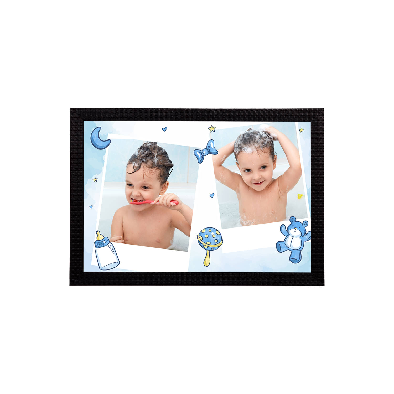     			eCraftIndia Blue & Beige Cute Baby Satin Matt Textured UV Wall Art