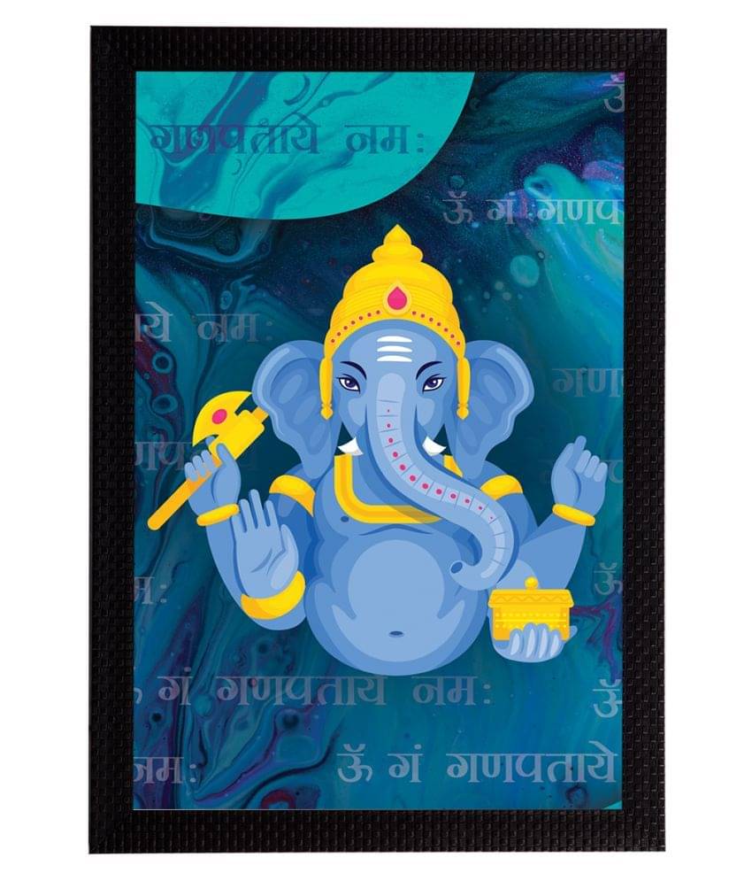     			eCraftIndia Blue & Yellow Lord Ganesha Satin Matt Textured UV Wall Art