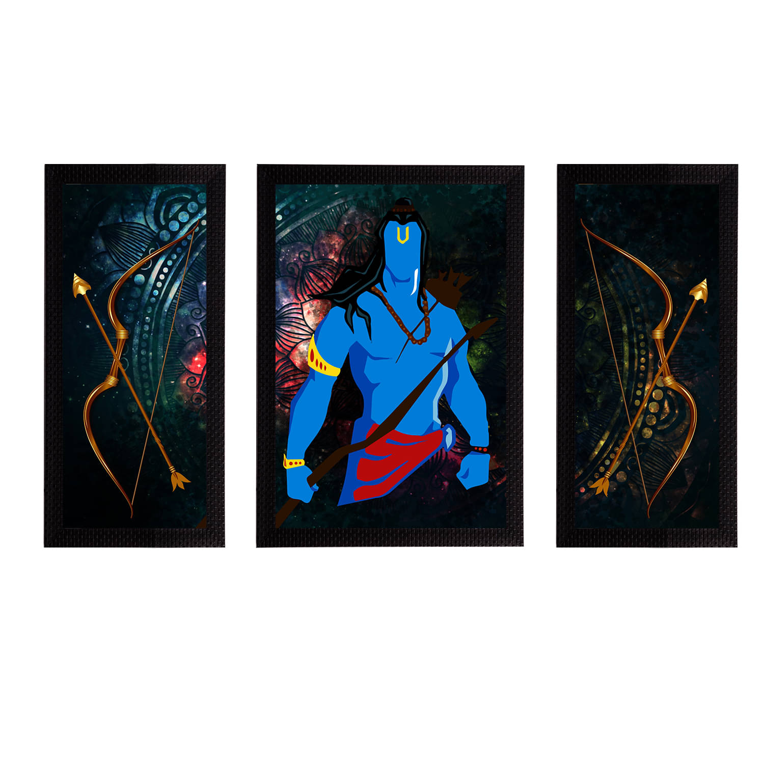     			eCraftIndia Set of 3 Blue & Green Lord Ram Satin Matt Textured UV Art Paintings