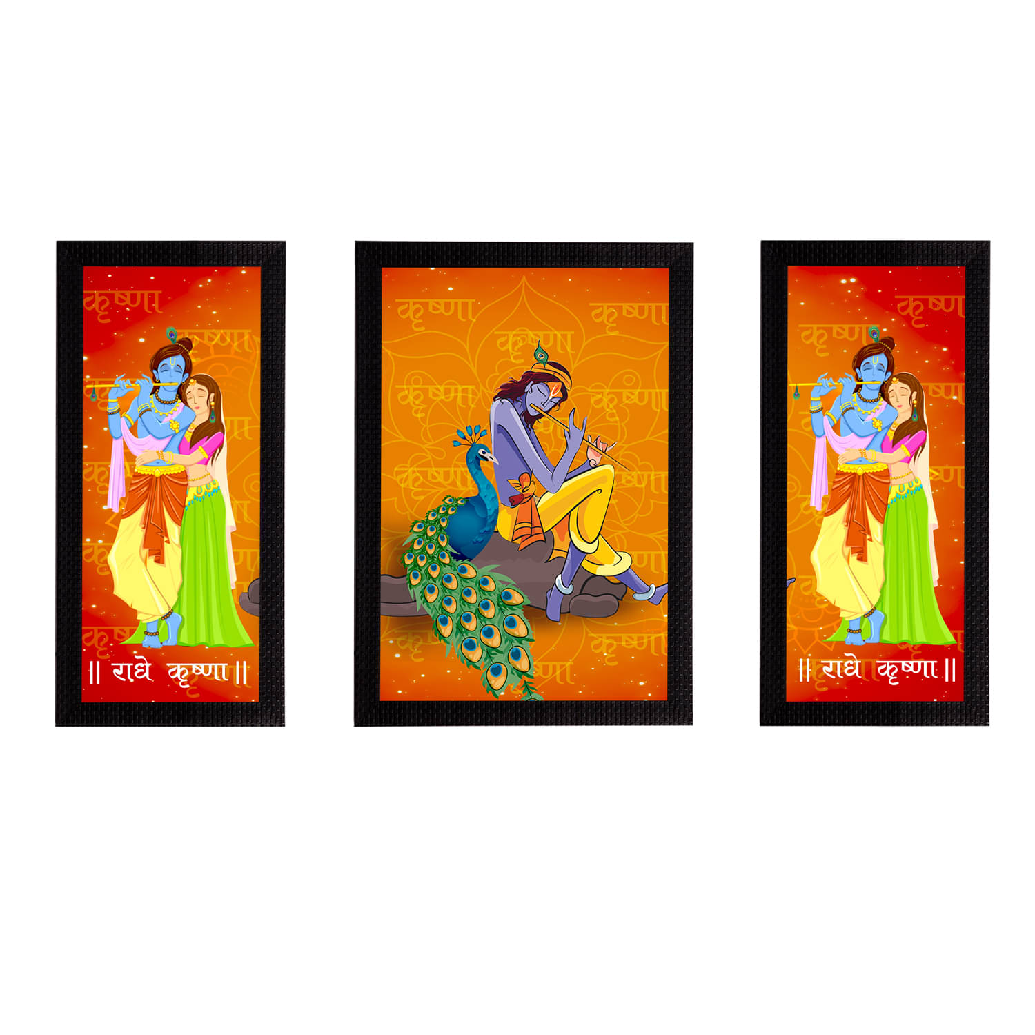     			eCraftIndia Set of 3 Radha Krishna Satin Matt Texture UV Art Painting