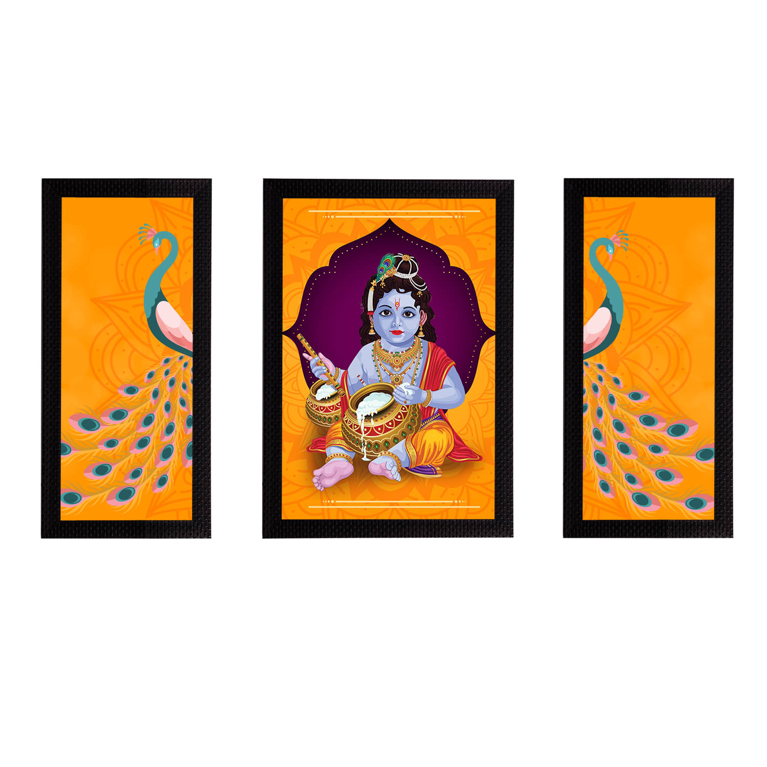 eCraftIndia Set of 3 Orange & Purple Satin Matt Texture Lord Krishna UV Wall Arts eCraftIndia Set of 3 Orange & Purple Satin Matt Texture Lord Krishna UV Wall Arts