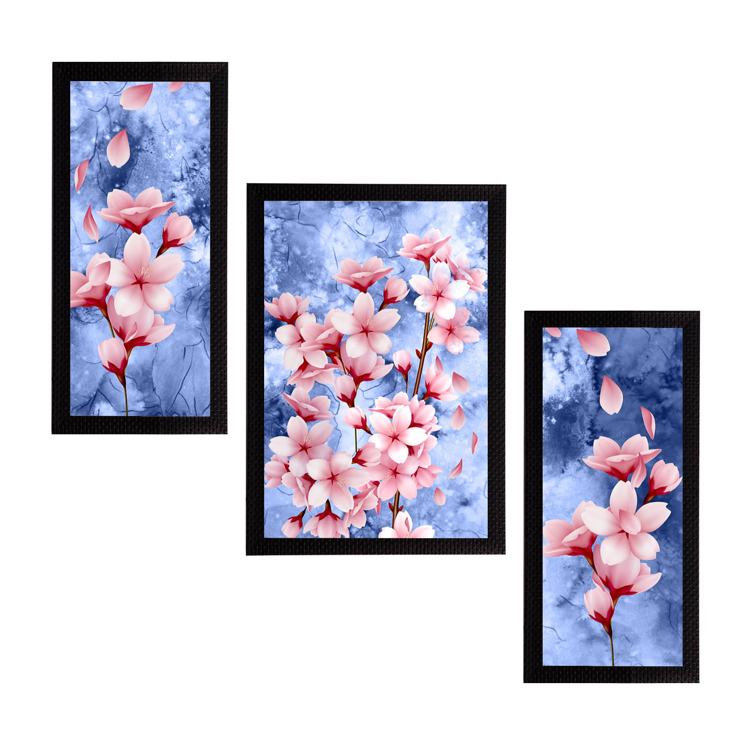 eCraftIndia Set of 3 Blue & Pink Satin Matt Texture Floral UV Wall Art eCraftIndia Set of 3 Blue & Pink Satin Matt Texture Floral UV Wall Art