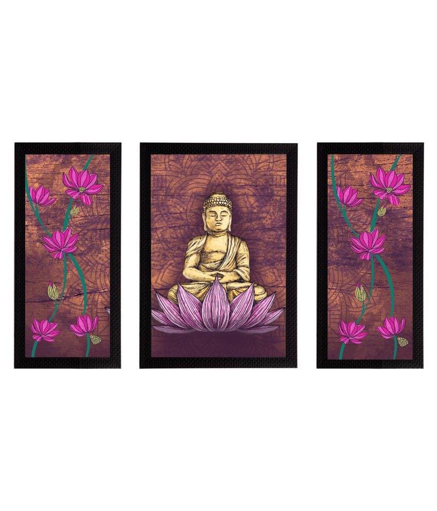 eCraftIndia Set of 3 Multicoloured Satin Matt Texture Lord Buddha UV Wall Art eCraftIndia Set of 3 Multicoloured Satin Matt Texture Lord Buddha UV Wall Art