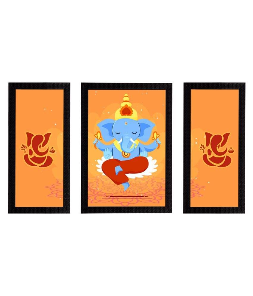     			eCraftIndia Set of 3 Lord Ganesha Satin Matt Texture UV Art Painting