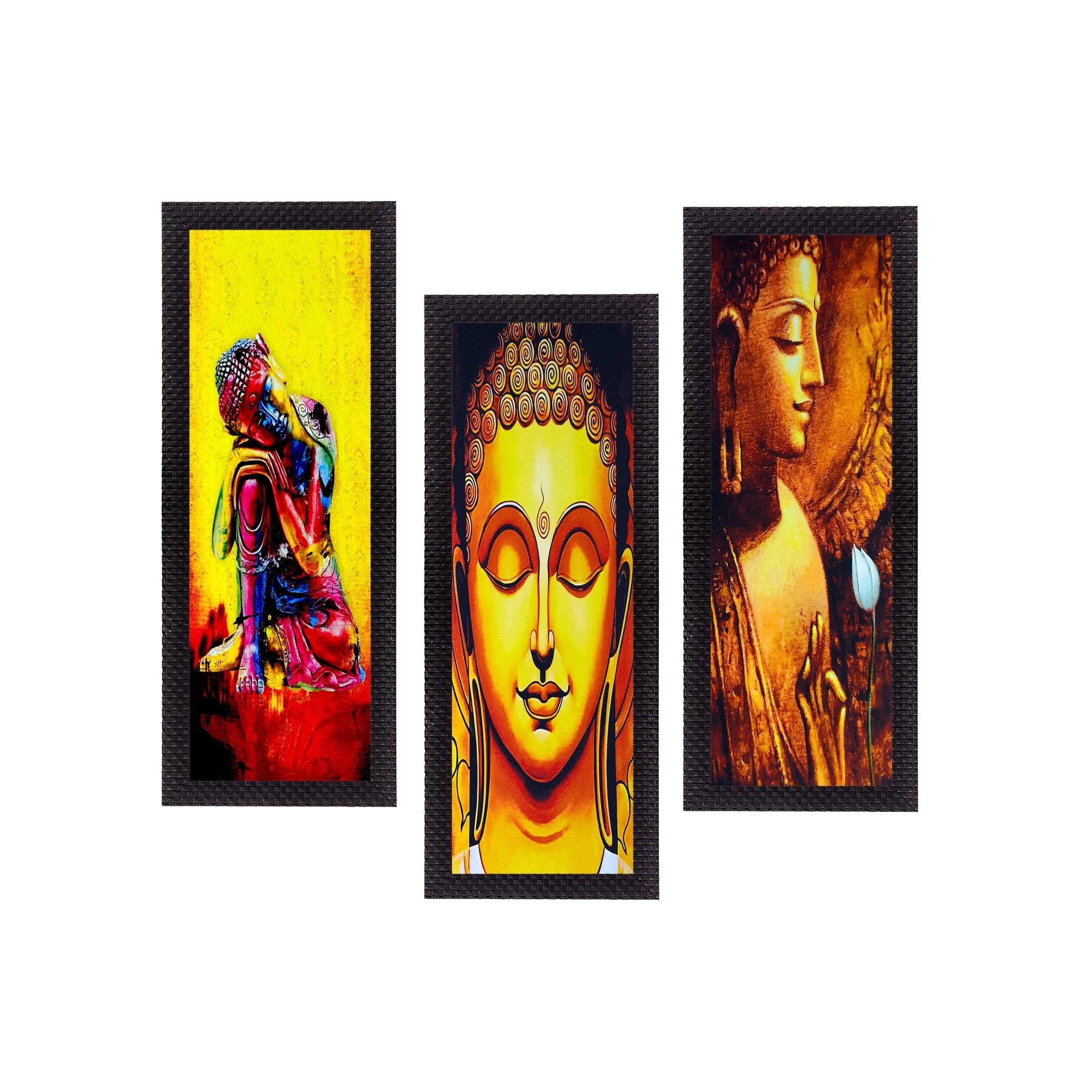 eCraftIndia Set of 3 Gold-Toned & Yellow Lord Buddha Satin Matt Texture UV Wall Art     			eCraftIndia Set of 3 Gold-Toned & Yellow Lord Buddha Satin Matt Texture UV Wall Art