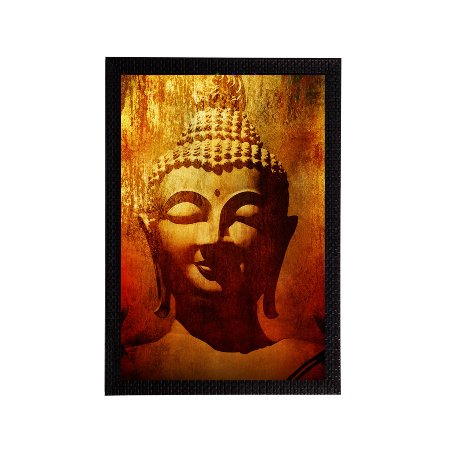     			eCraftIndia Orange & Yellow Meditating Lord Buddha Satin Matt Textured UV Wall Art