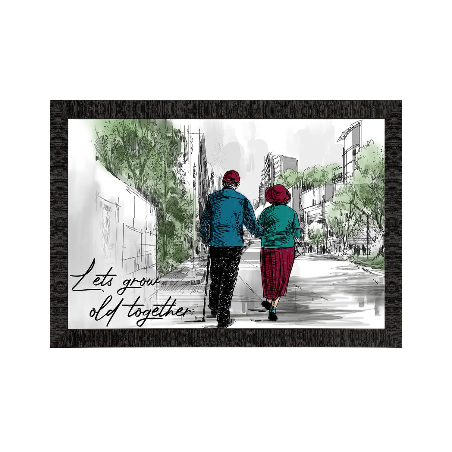     			eCraftIndia Unisex White & Grey Lets Grow Old Together Love Theme Satin Matt Texture UV Art Painting