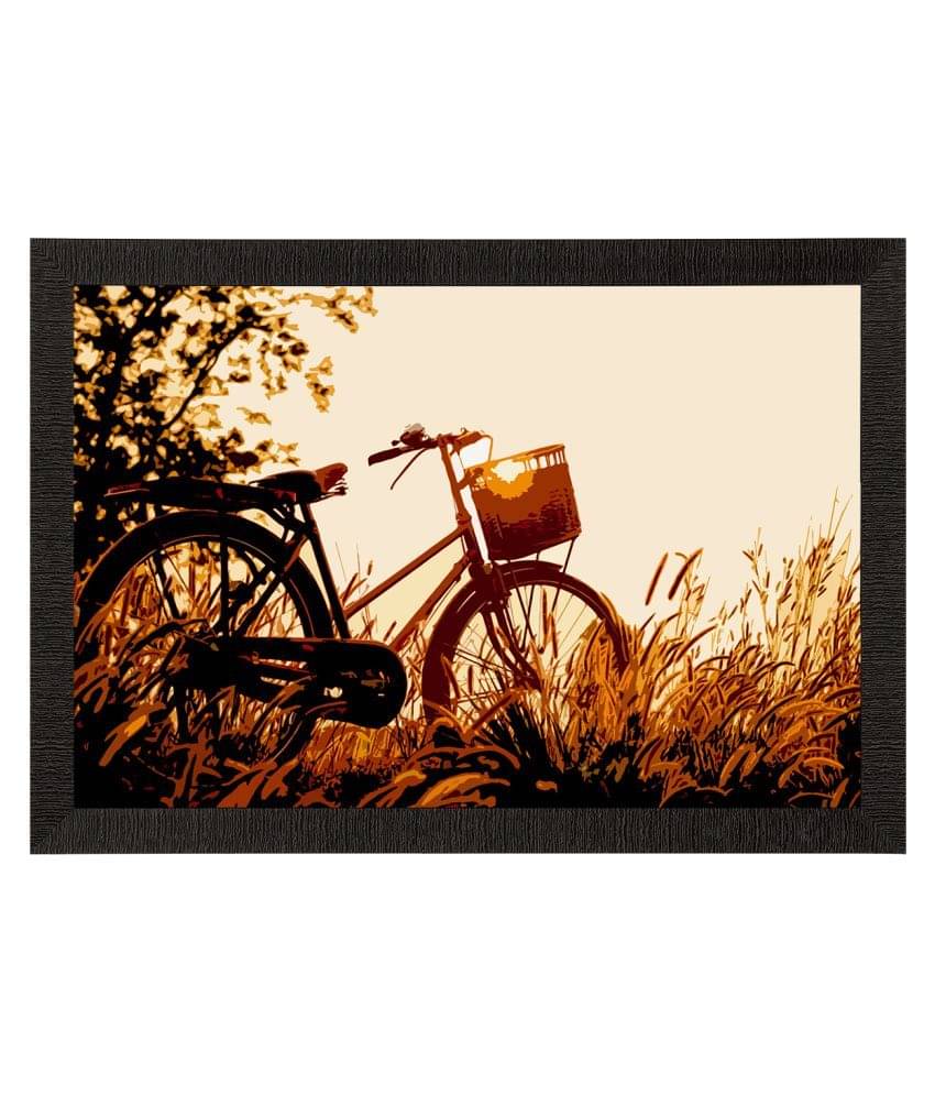 eCraftIndia Brown & Green Cycle Standing in Grass View Wall Art eCraftIndia Brown & Green Cycle Standing in Grass View Wall Art