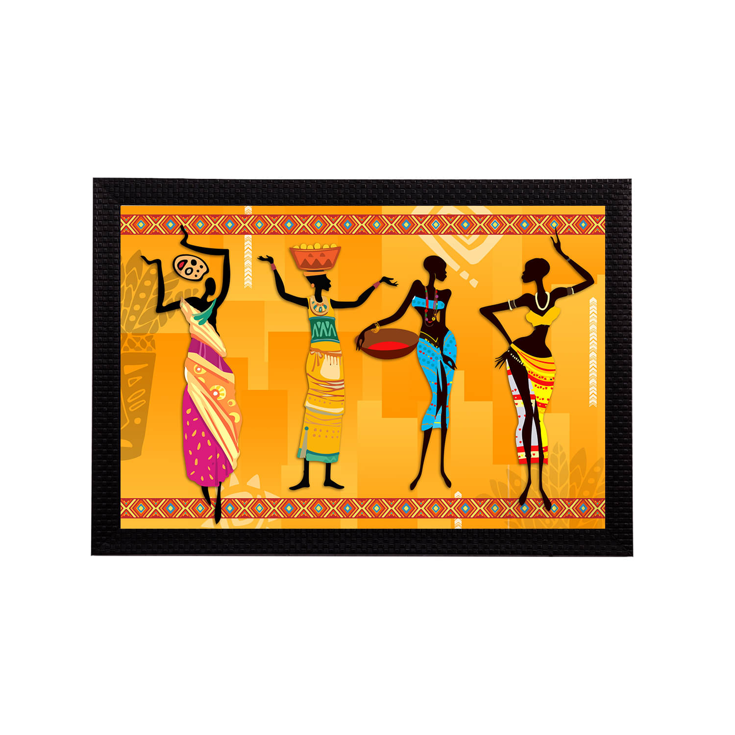     			eCraftIndia Orange & Blue Tribal Theme Satin Matt Texture UV Art Painting