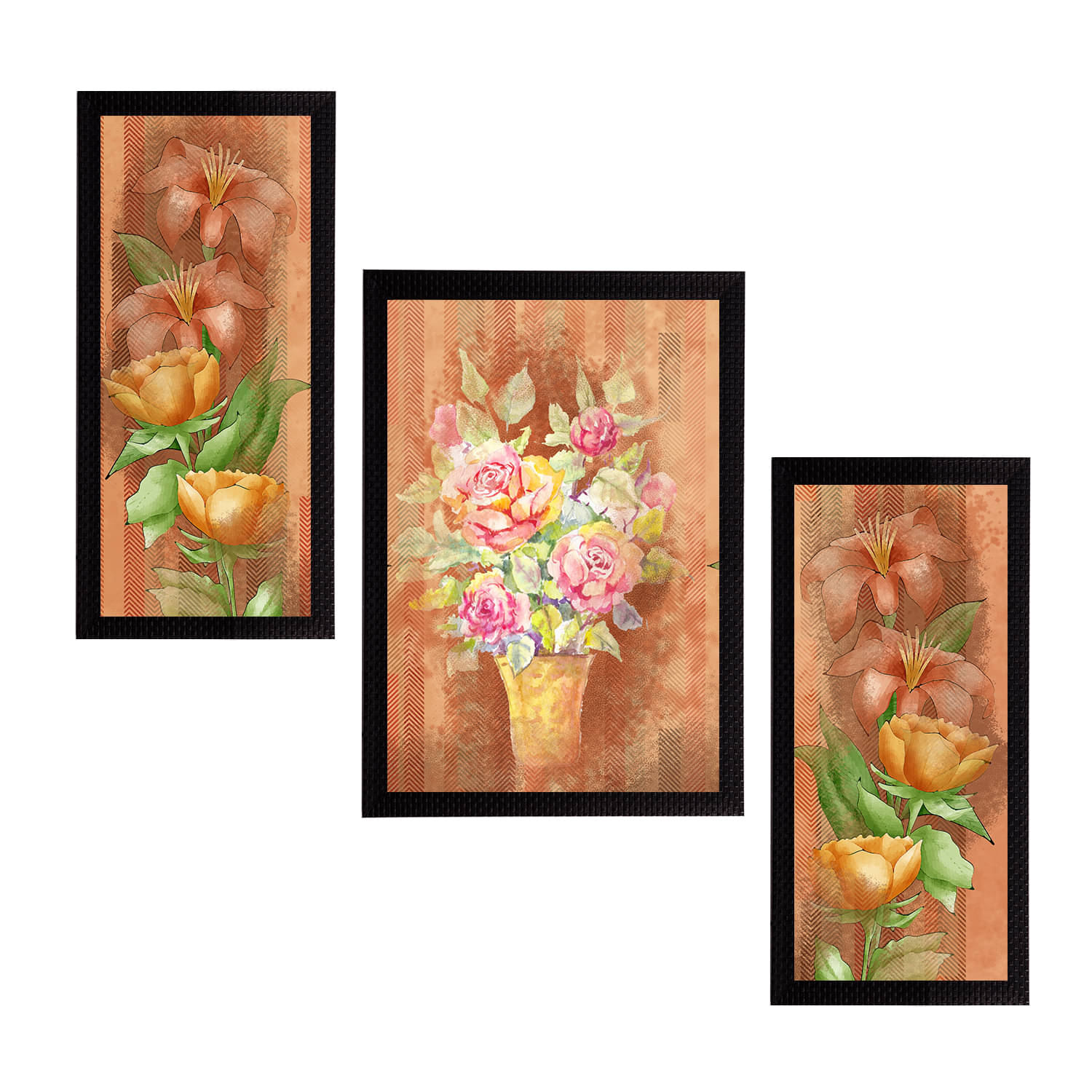eCraftIndia Set of 3 Multicoloured Satin Matt Texture Floral UV Wall Art eCraftIndia Set of 3 Multicoloured Satin Matt Texture Floral UV Wall Art