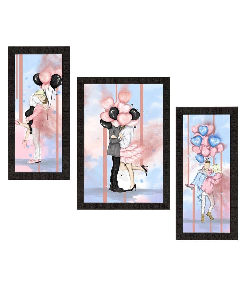 eCraftIndia Set of 3 Black & Blue Romantic Couple Wall Art eCraftIndia Set of 3 Black & Blue Romantic Couple Wall Art