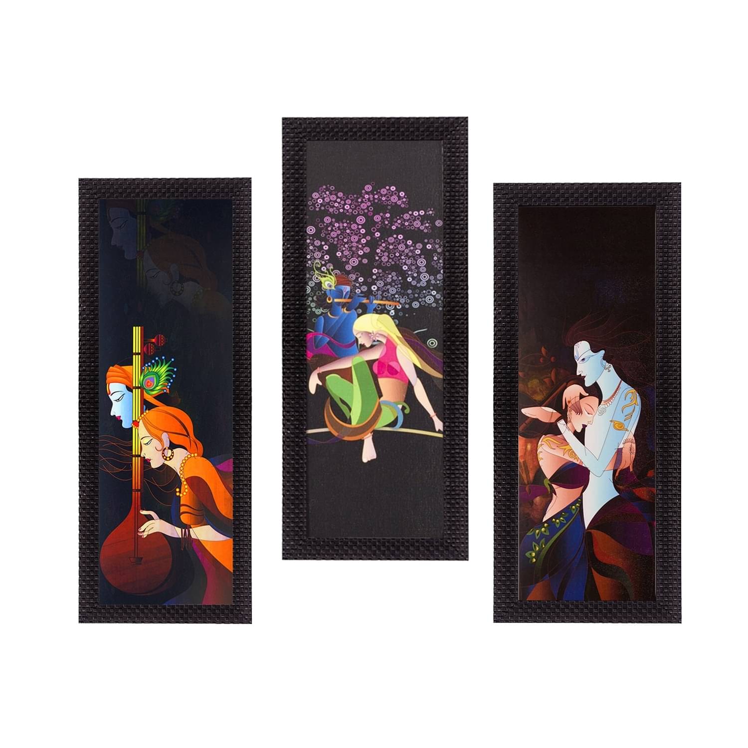 eCraftIndia Set of 3 Grey & Orange Radha Krishna Satin Matt Texture UV Wall Art eCraftIndia Set of 3 Grey & Orange Radha Krishna Satin Matt Texture UV Wall Art