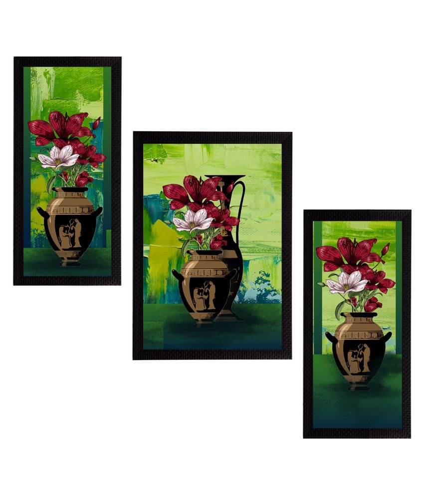 eCraftIndia Set of 3 Green & Maroon Botanical & Floral Satin Matt Textured UV Wall Paintings eCraftIndia Set of 3 Green & Maroon Botanical & Floral Satin Matt Textured UV Wall Paintings