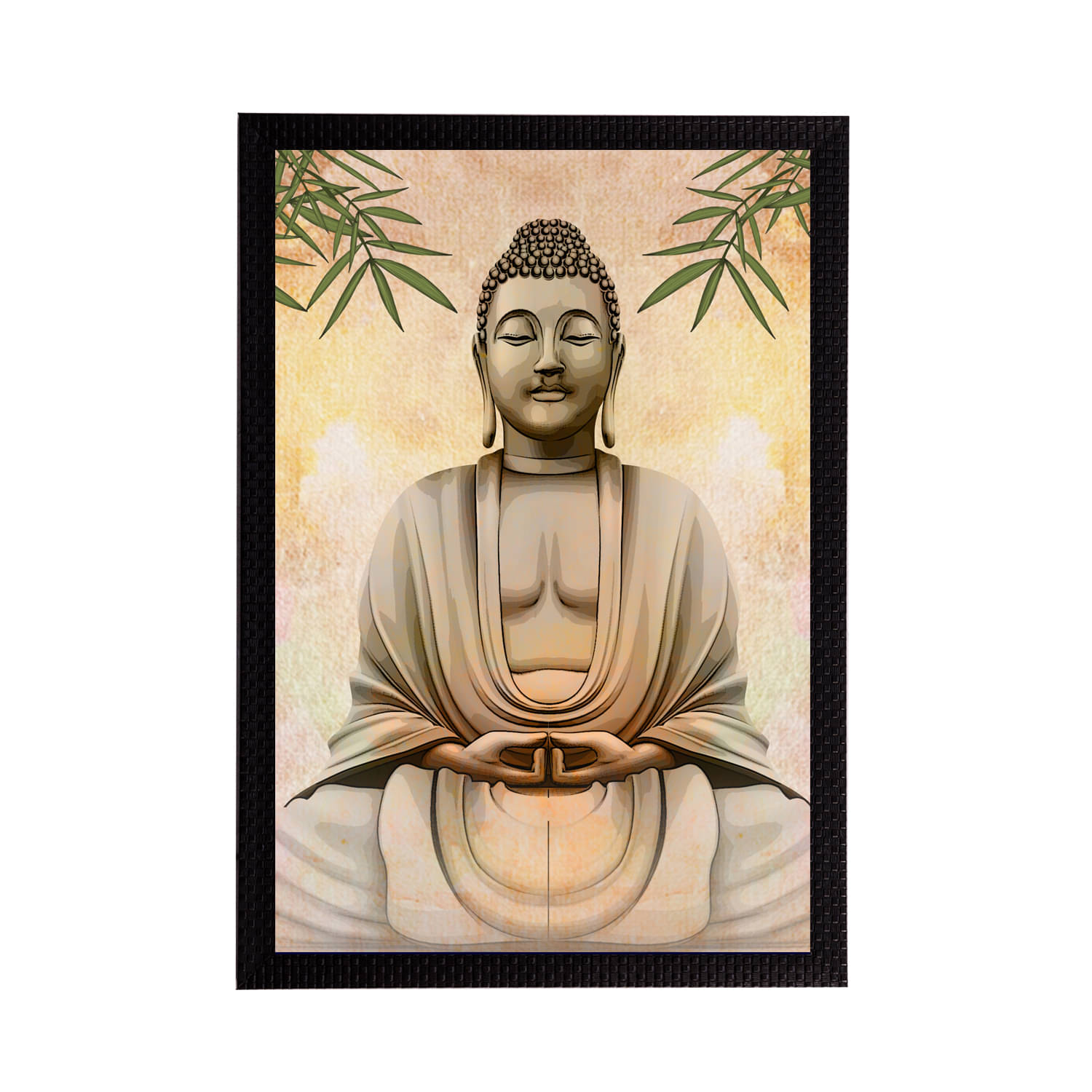 eCraftIndia Cream-Coloured & Green Meditating Lord Buddha Satin Matt Textured UV Wall Art     			eCraftIndia Cream-Coloured & Green Meditating Lord Buddha Satin Matt Textured UV Wall Art