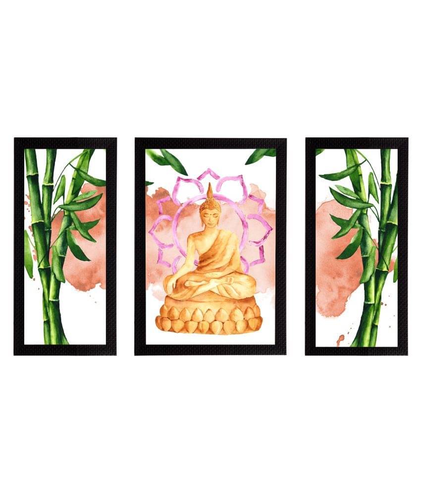 eCraftIndia Set of 3 Brown & Green Meditating Lord Buddha Wall Paintings eCraftIndia Set of 3 Brown & Green Meditating Lord Buddha Wall Paintings