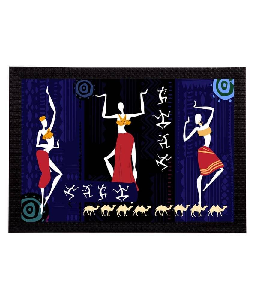     			eCraftIndia Black & Navy Blue Tribal Themed Satin Matt Textured UV Wall Art