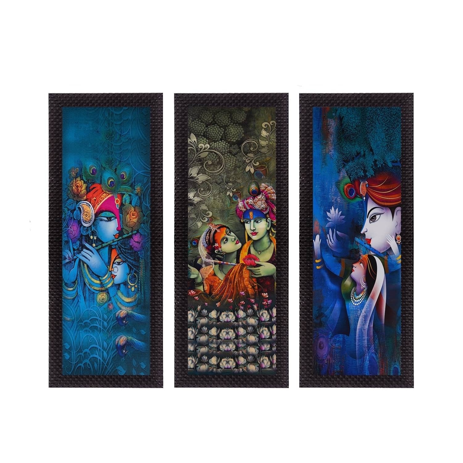 eCraftIndia Set of 3 Blue & Green Radha Krishna Satin Matt Texture UV Wall Art eCraftIndia Set of 3 Blue & Green Radha Krishna Satin Matt Texture UV Wall Art