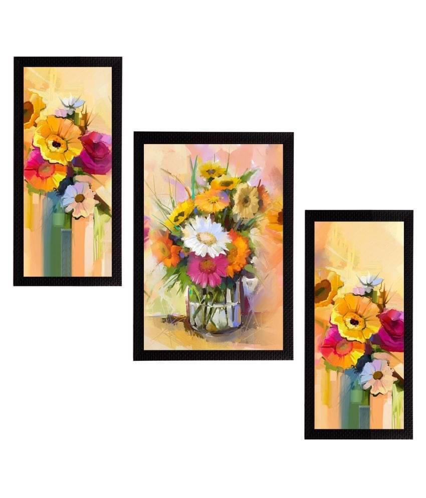 eCraftIndia Set of 3 Yellow & Green Botanical and Floral Satin Matt Textured UV Wall Art eCraftIndia Set of 3 Yellow & Green Botanical and Floral Satin Matt Textured UV Wall Art