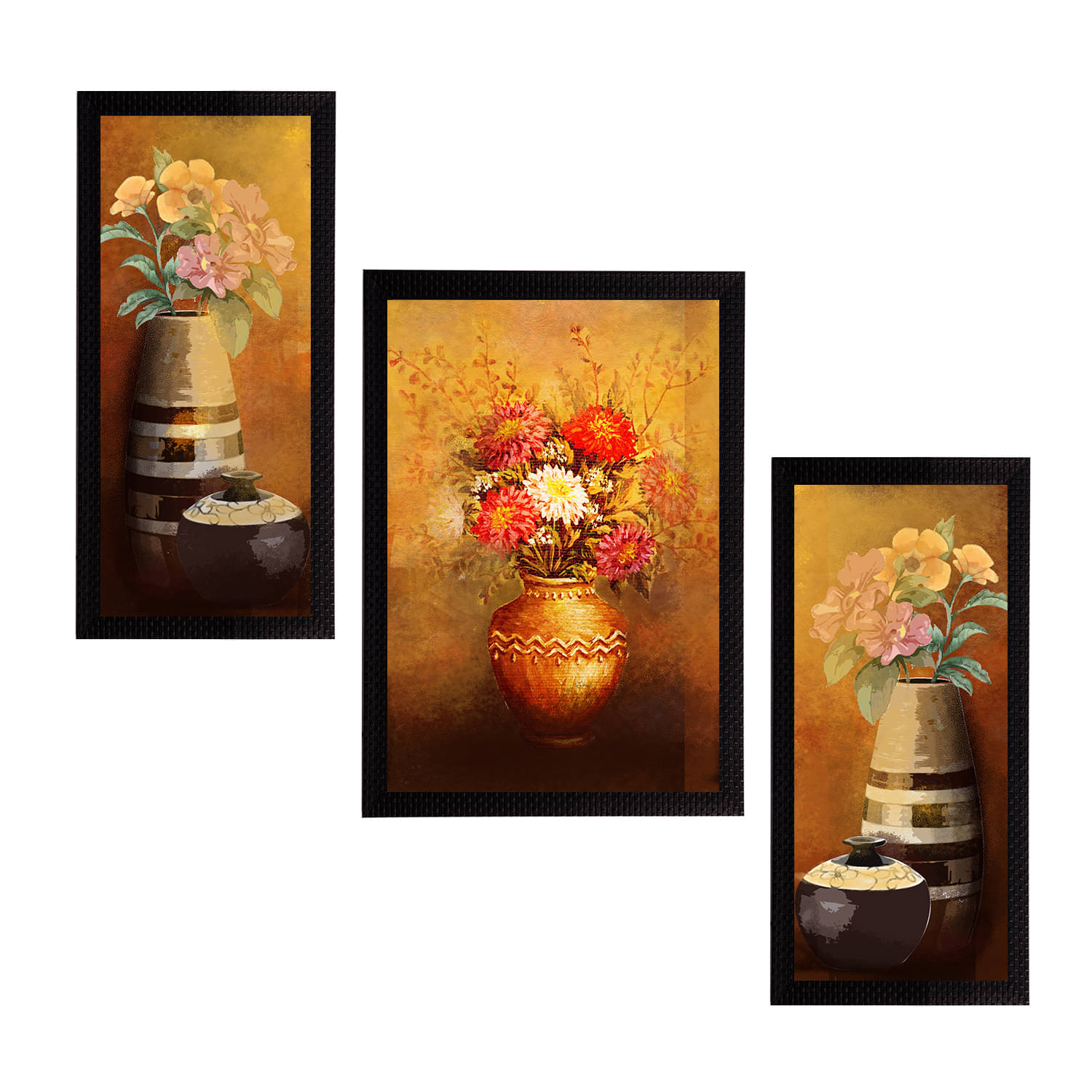 eCraftIndia Set of 3 Yellow & Brown Botanical & Floral Satin Matt Textured UV Wall Paintings eCraftIndia Set of 3 Yellow & Brown Botanical & Floral Satin Matt Textured UV Wall Paintings