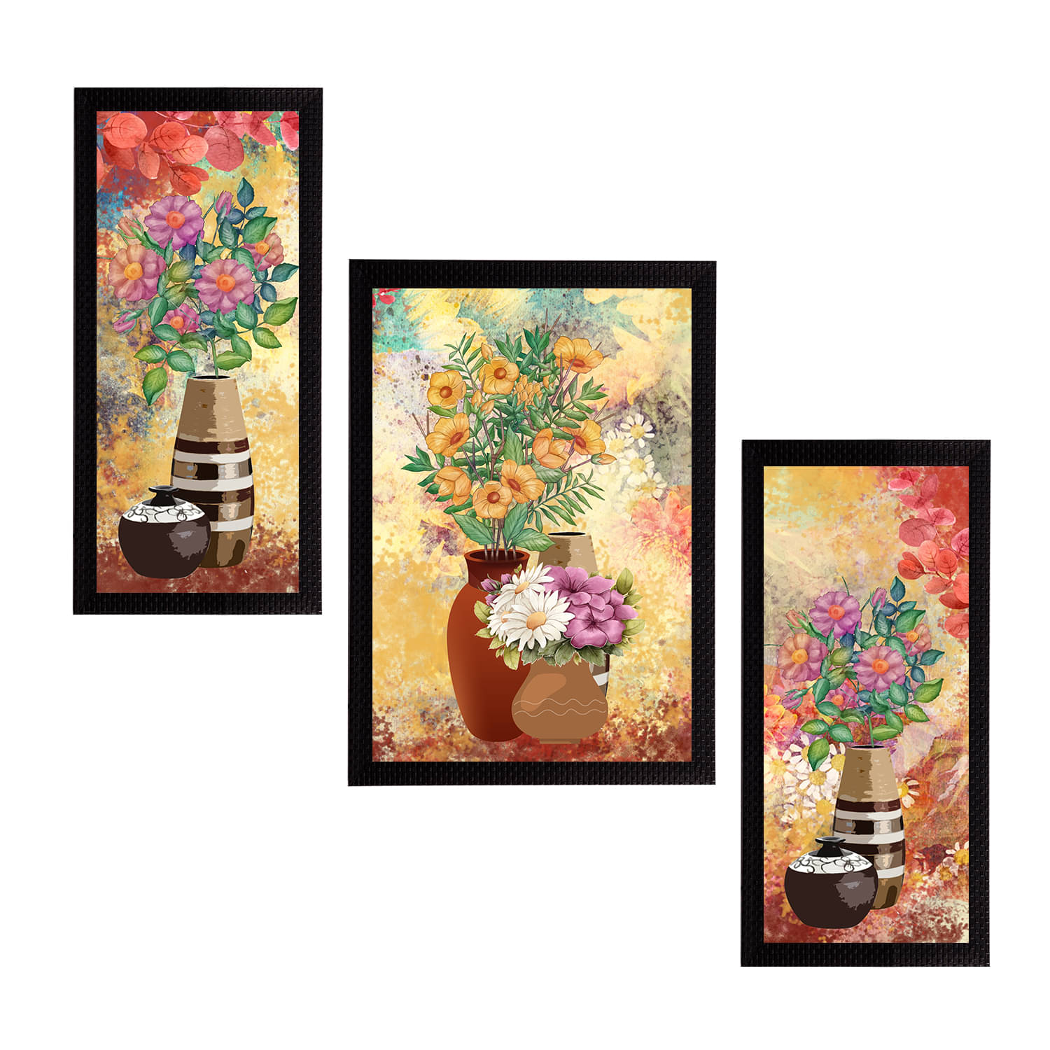 eCraftIndia Set of 3 Cream-Coloured & Yellow Botanical and Floral Satin Matt Textured UV Art Paintings eCraftIndia Set of 3 Cream-Coloured & Yellow Botanical and Floral Satin Matt Textured UV Art Paintings